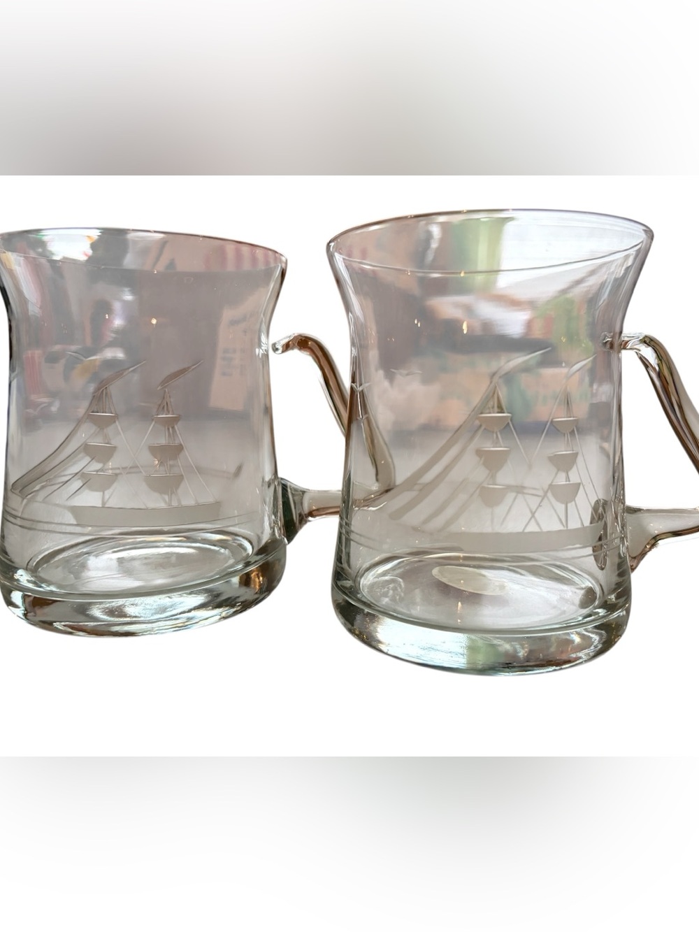 Toastlebleu Schooner barware mugs Clear Etched Glass - Set of 2